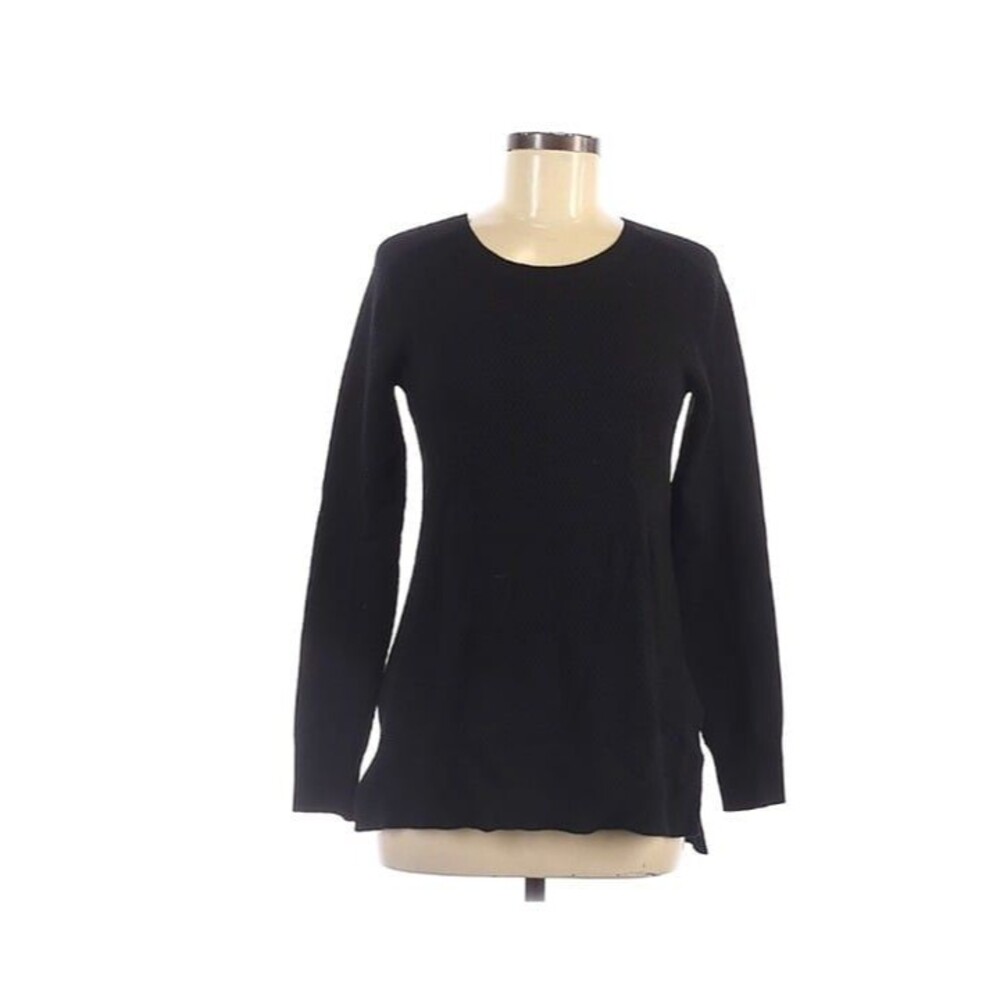 Athleta Merino Wool Sweater Oversized Waffle Knit Scoop Split Hem Sweater BLK XS